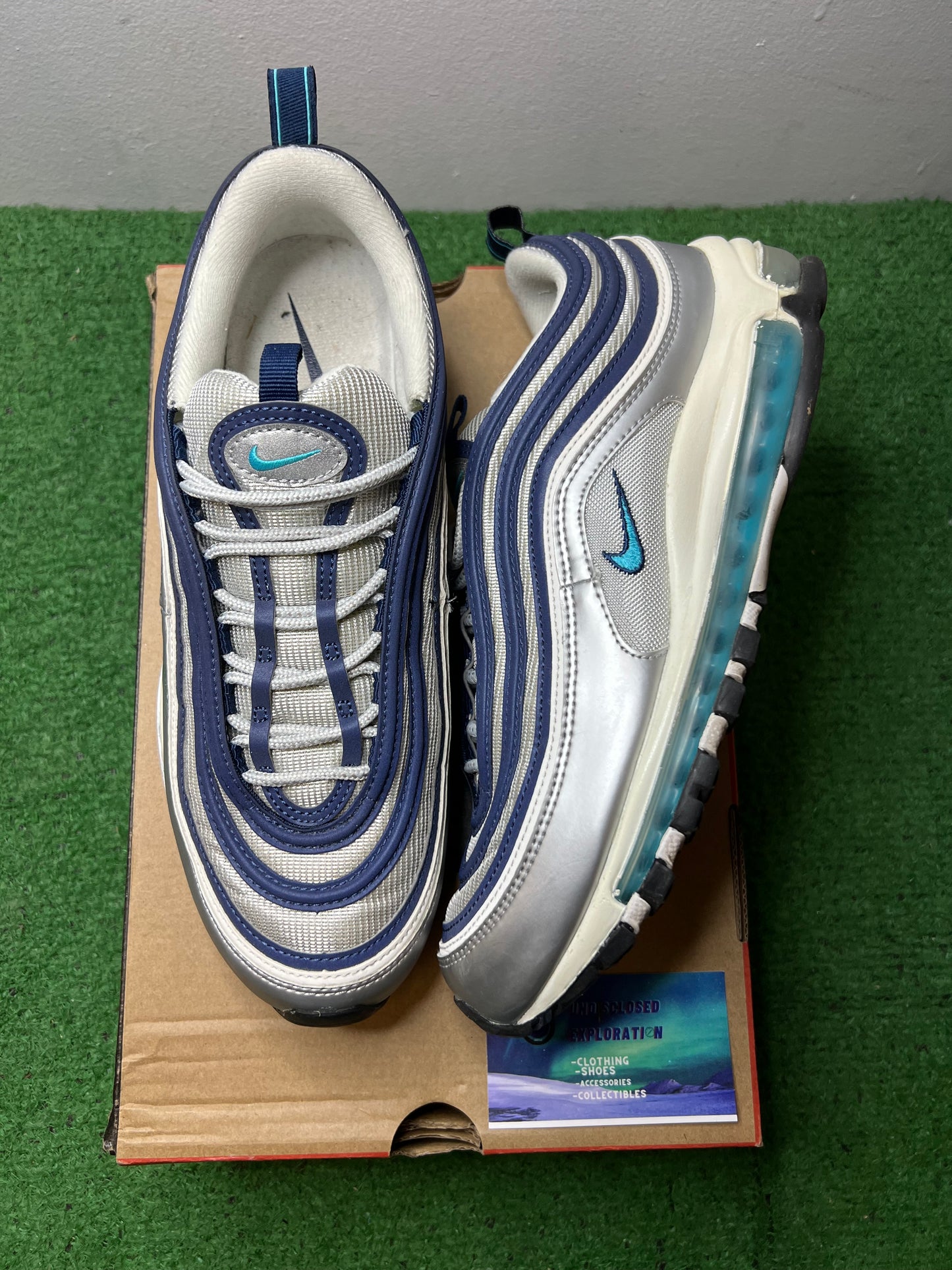 Nike air max 97 metallic silver chlorine blue size 9.5men/11women