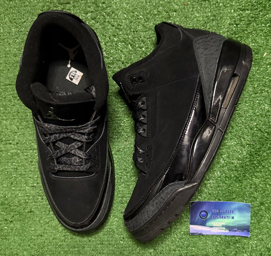 Jordan 3 Black Cat 10.5 Men/12 Women “Preowned”