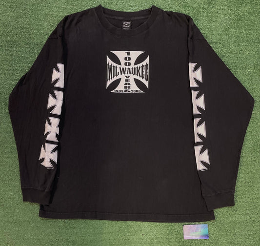 Vintage 2000s Harley Davidson 100 year anniversary Milwaukee Iron cross longsleeve