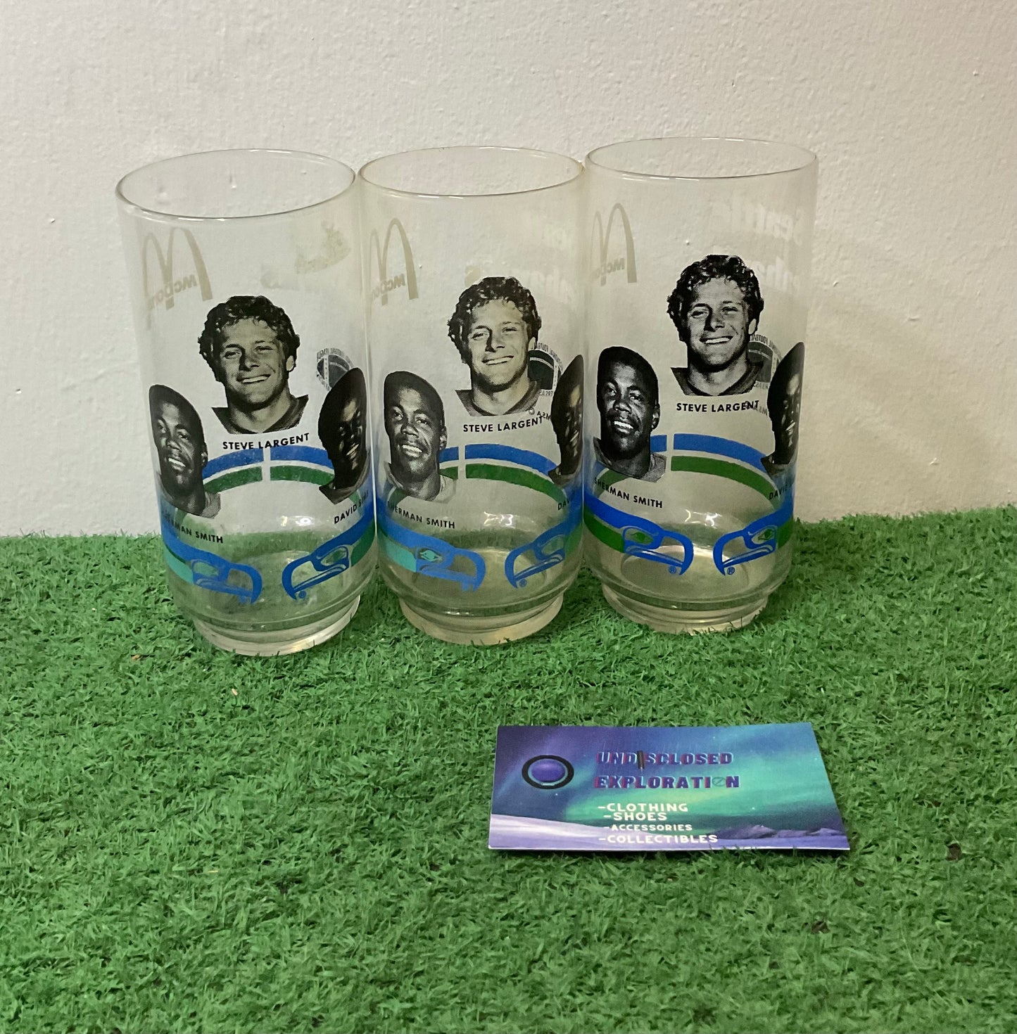 Vintage 1970s Seattle Seahawks Steve Largent Sherman Smith David Sims McDonald’s Glass Cup Set