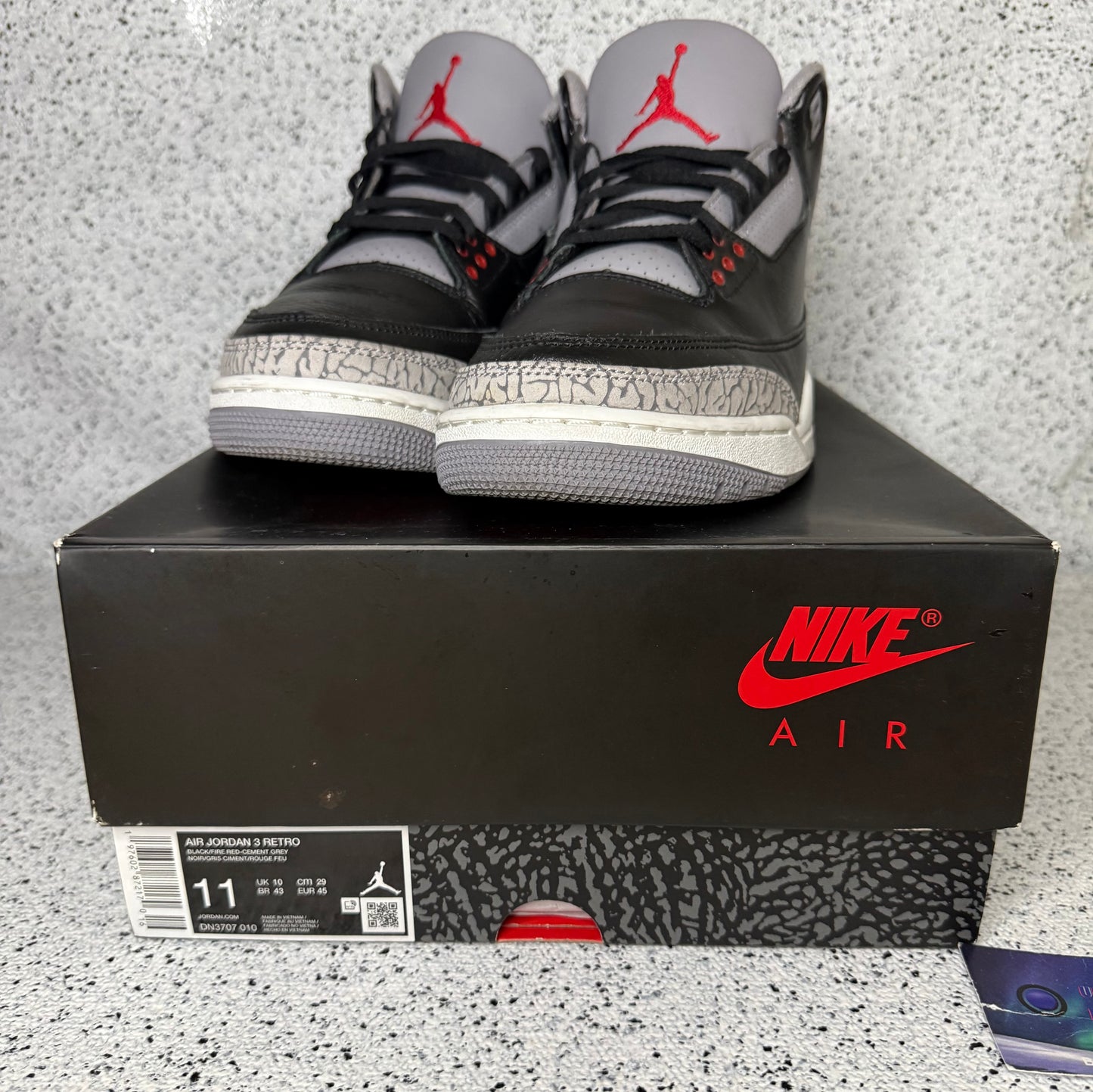 Jordan 3 Black Cement 11 Men/12.5 Women “Preowned”