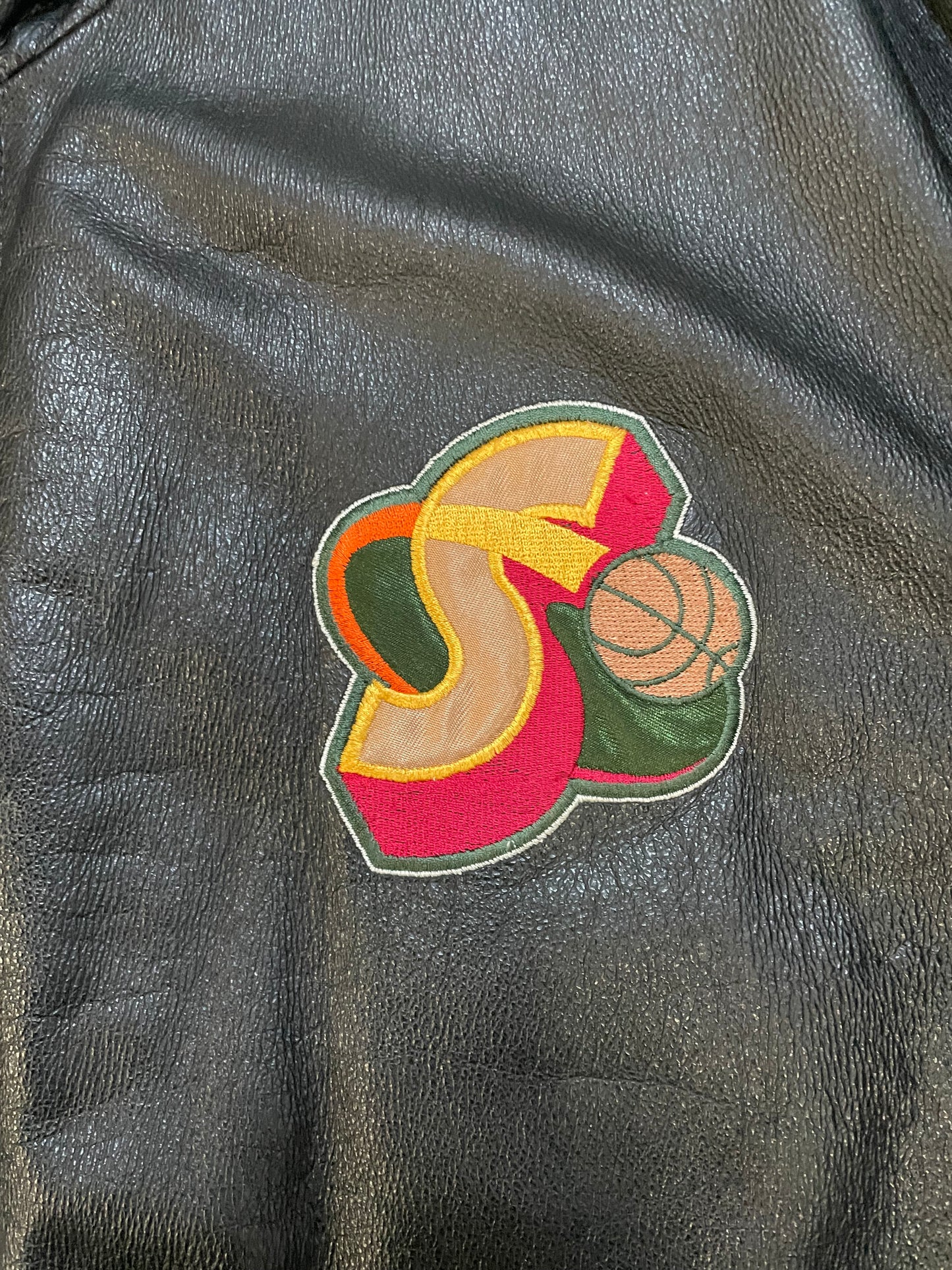 Vintage 1990s Seattle Sonics Pro player Leather Jacket