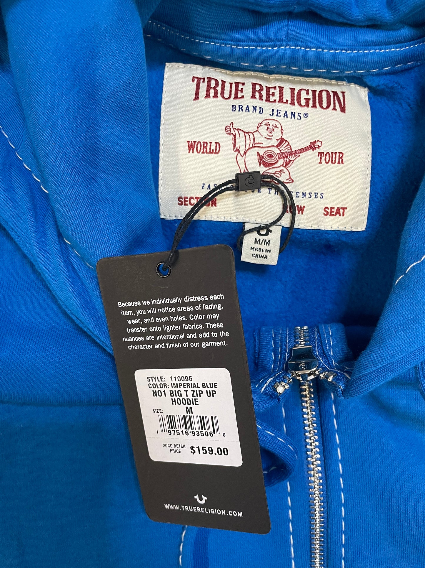 True Religion imperial blue zip up hoodie