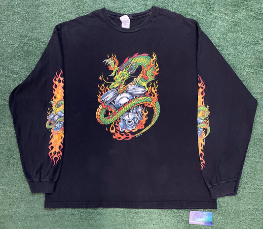 Vintage 2000s Flaming dragon biker longsleeve