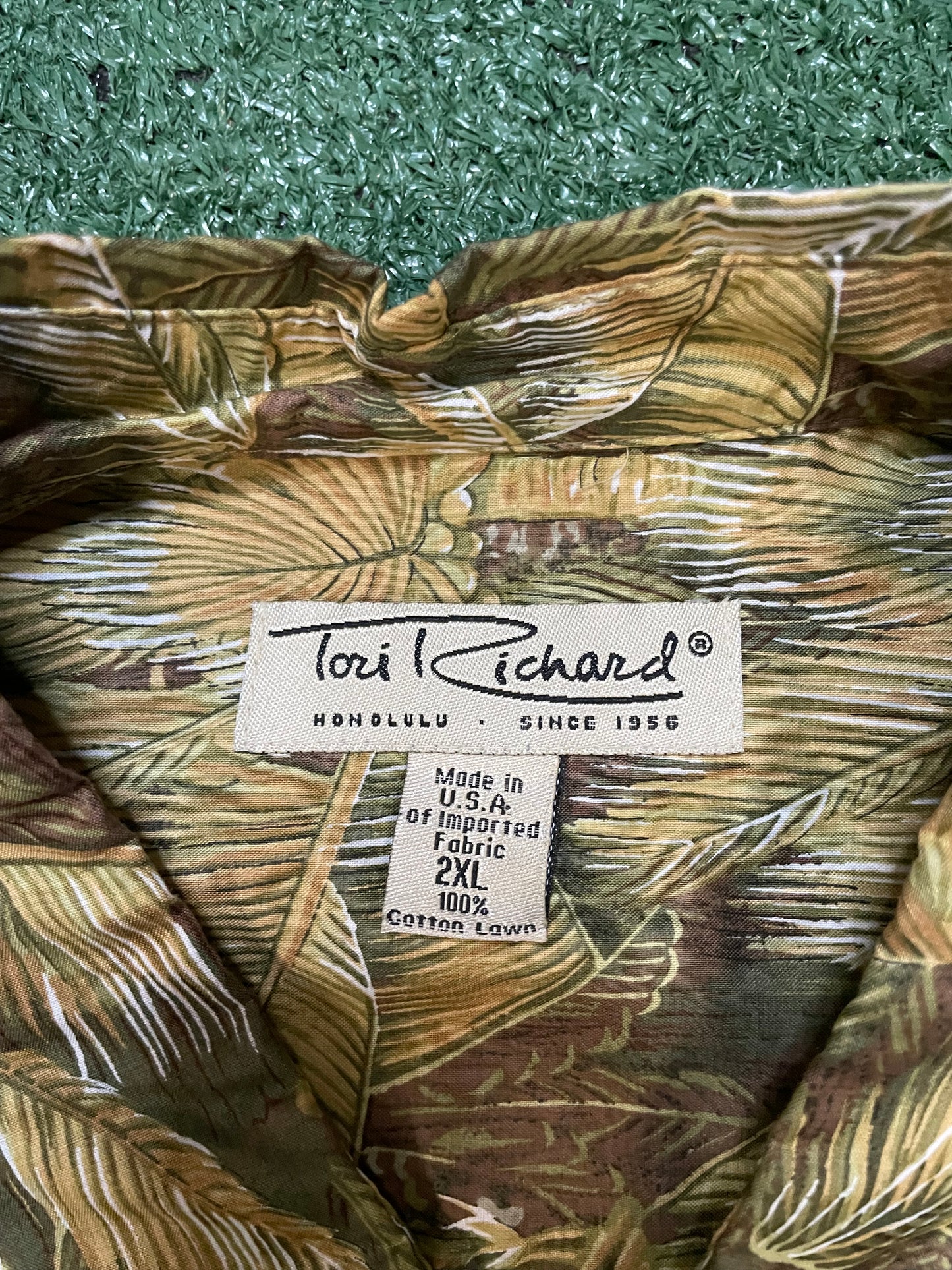 Tori Richard green & brown floral shirt