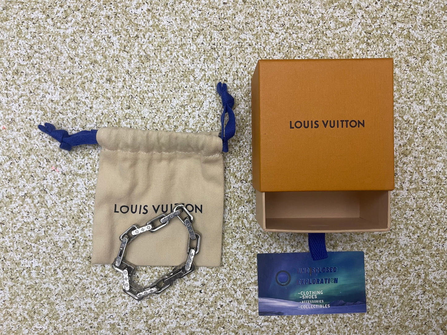 Louis Vuitton Chain Bracelet Engraved Monogram Silver