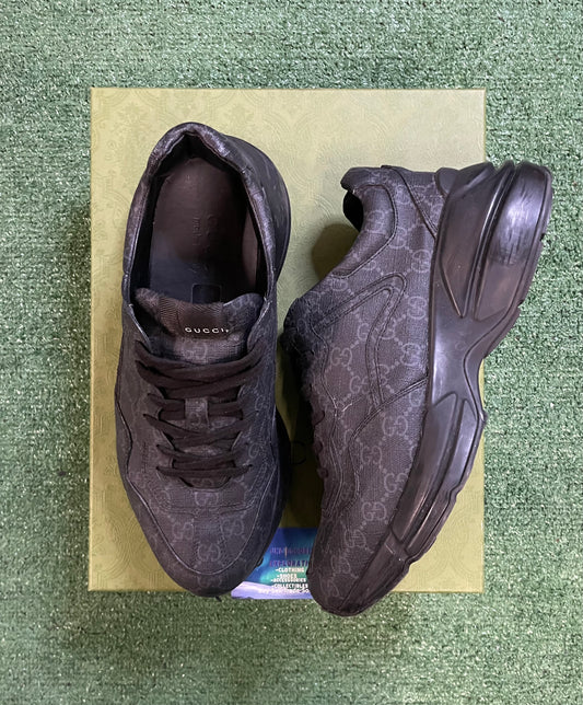 Gucci Rhyton Tessuto GG supreme Black monogram sneakers size 9men/10.5women(EU 43)