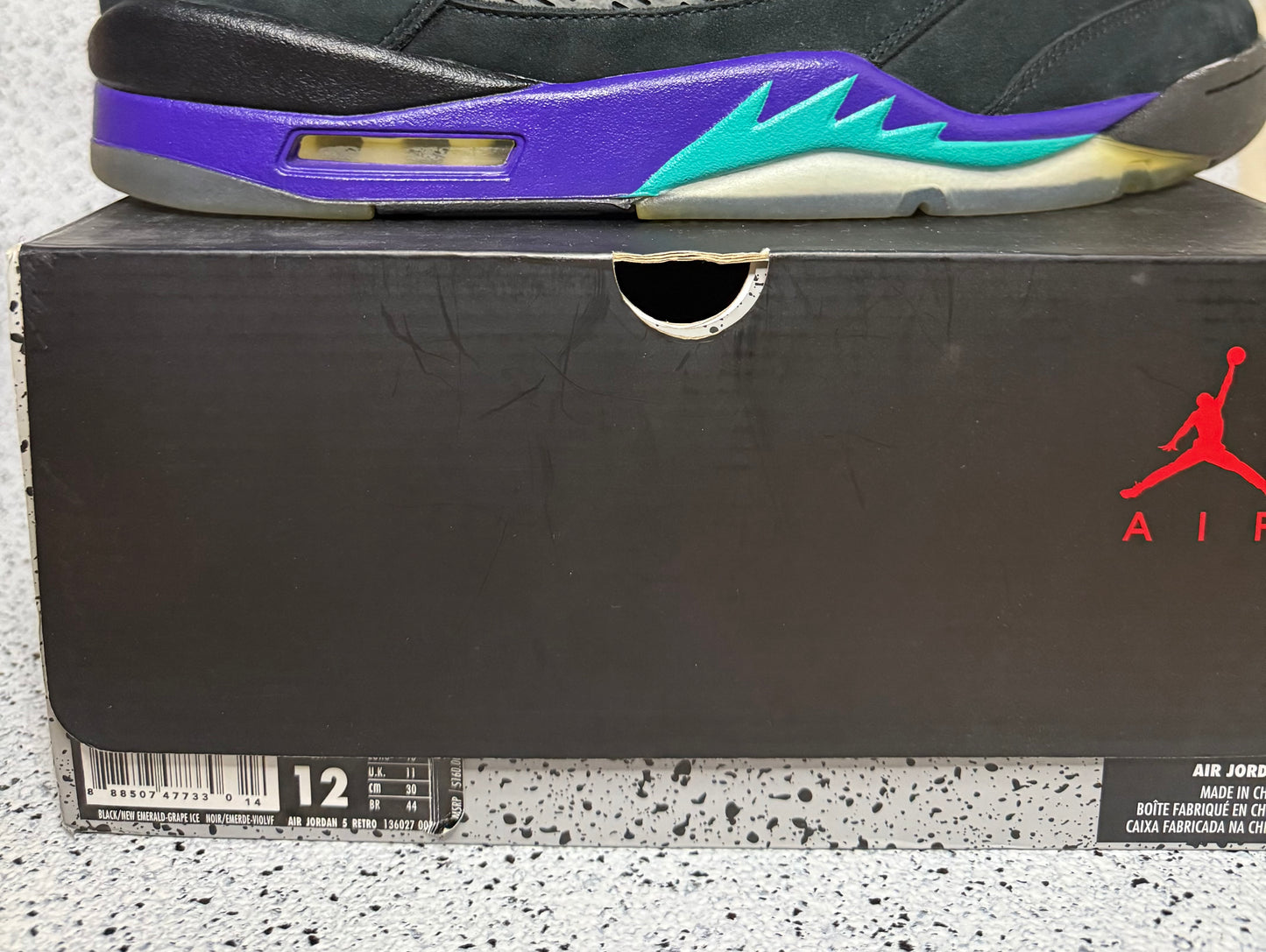 Jordan 5 Black Grape 2013 12 Men/13.5 Women “Preowned”