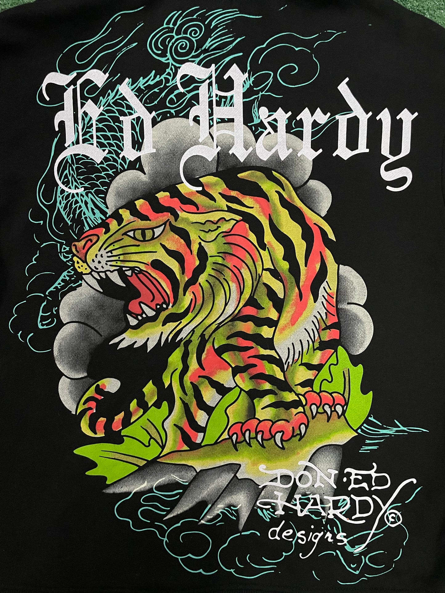 Ed Hardy zip up all over print tiger hoodie