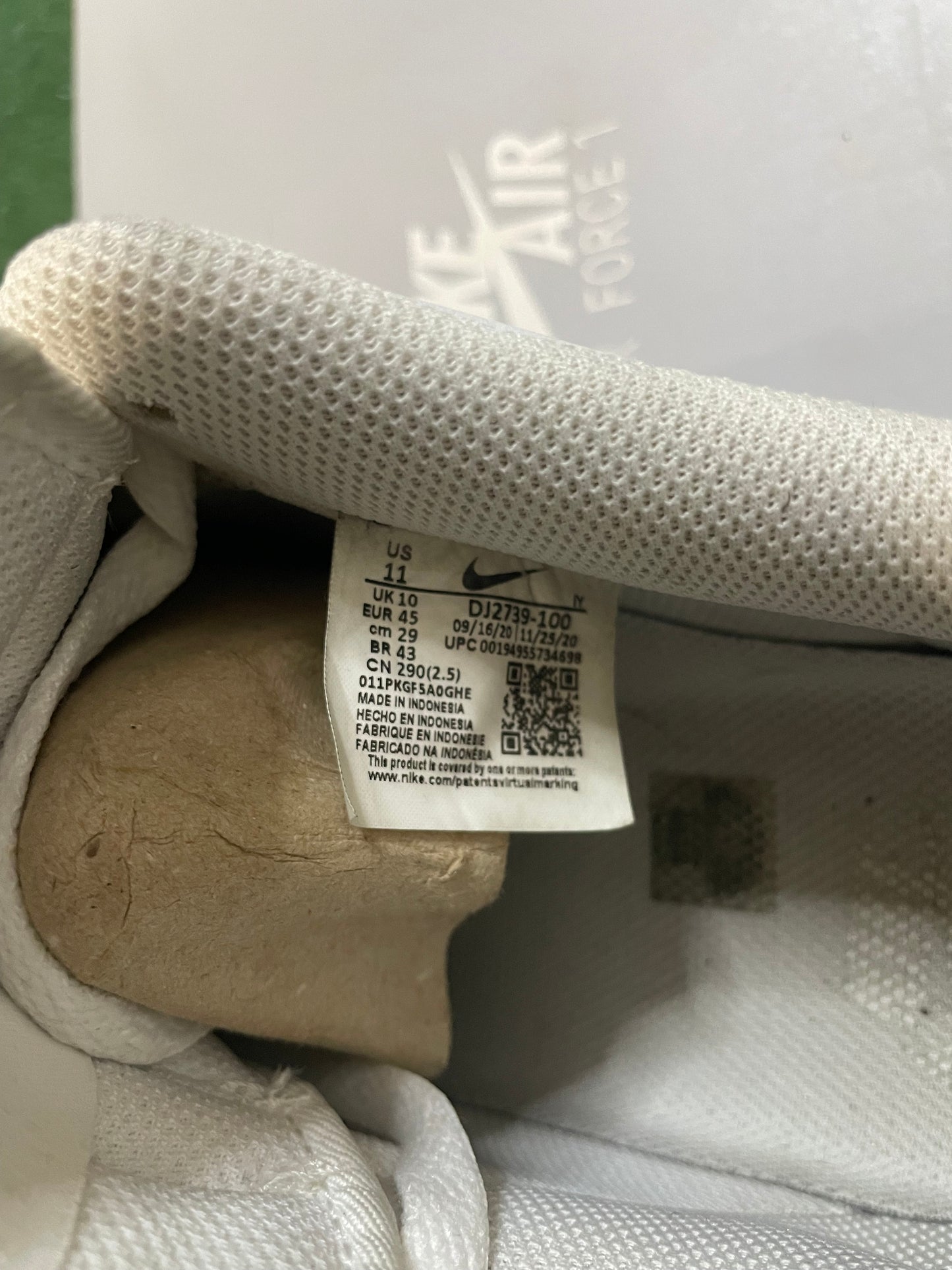 Nike Air Force 1 low white gum size 11men/12.5women