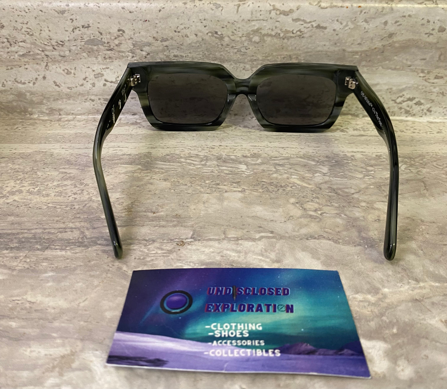Off-white square dark sage green sunglasses