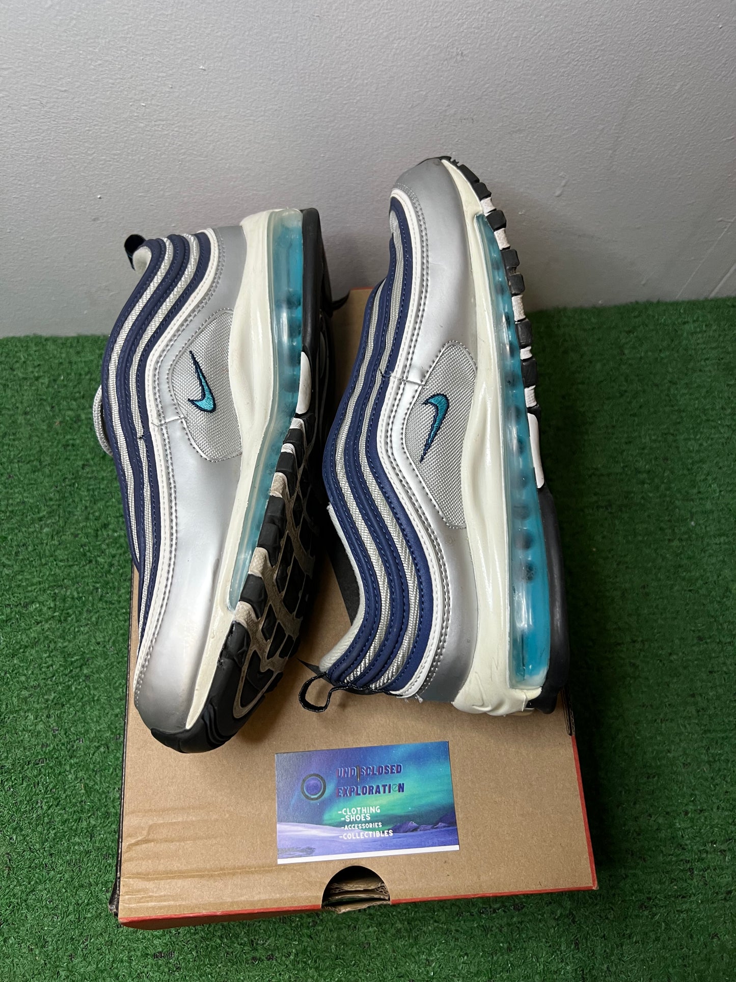 Nike air max 97 metallic silver chlorine blue size 9.5men/11women