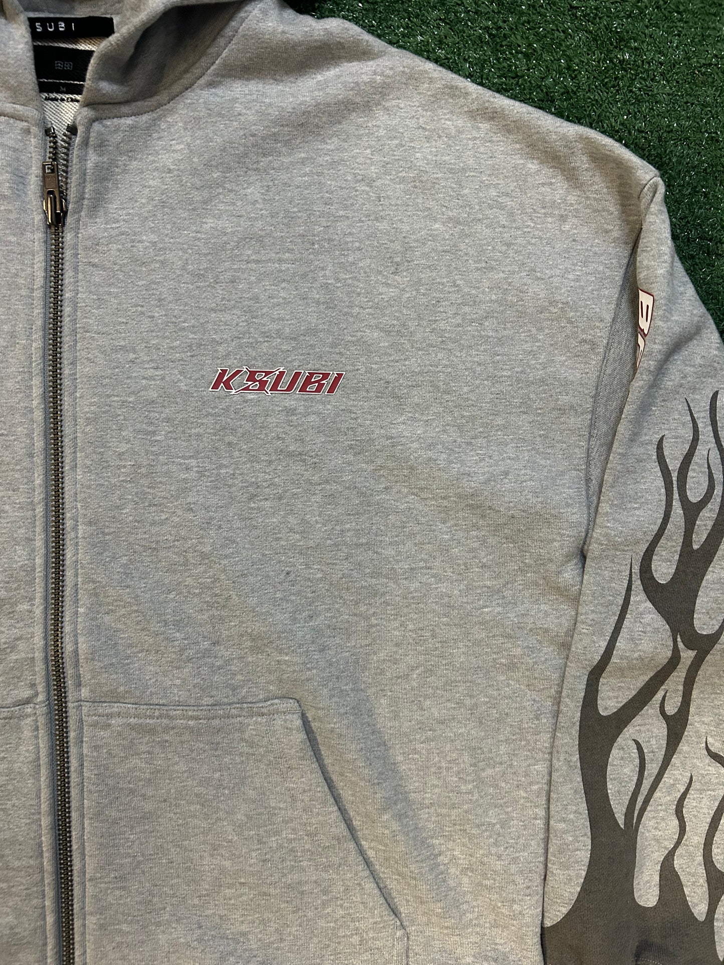 Ksubi grey zipup flame hoodie