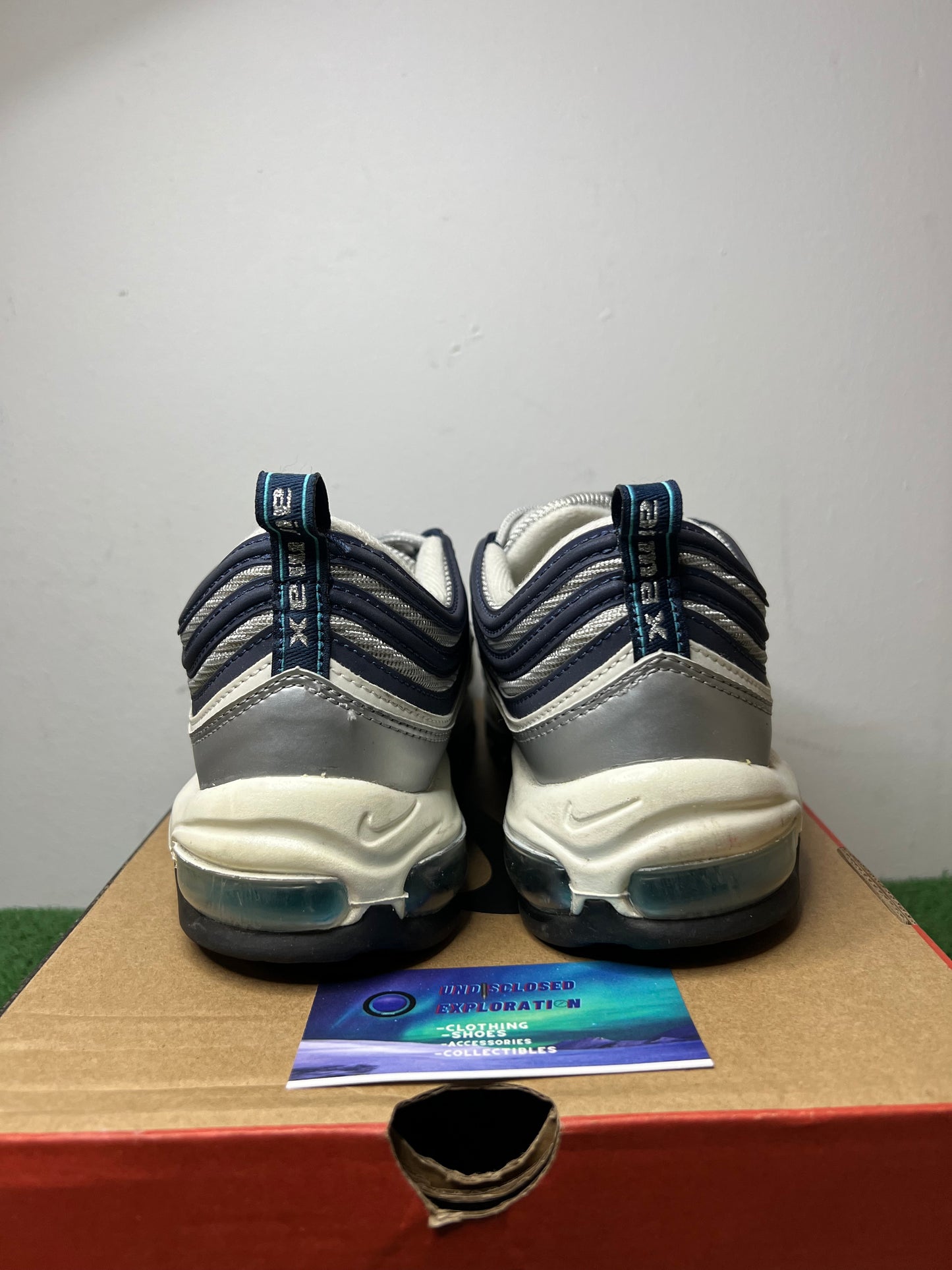 Nike air max 97 metallic silver chlorine blue size 9.5men/11women