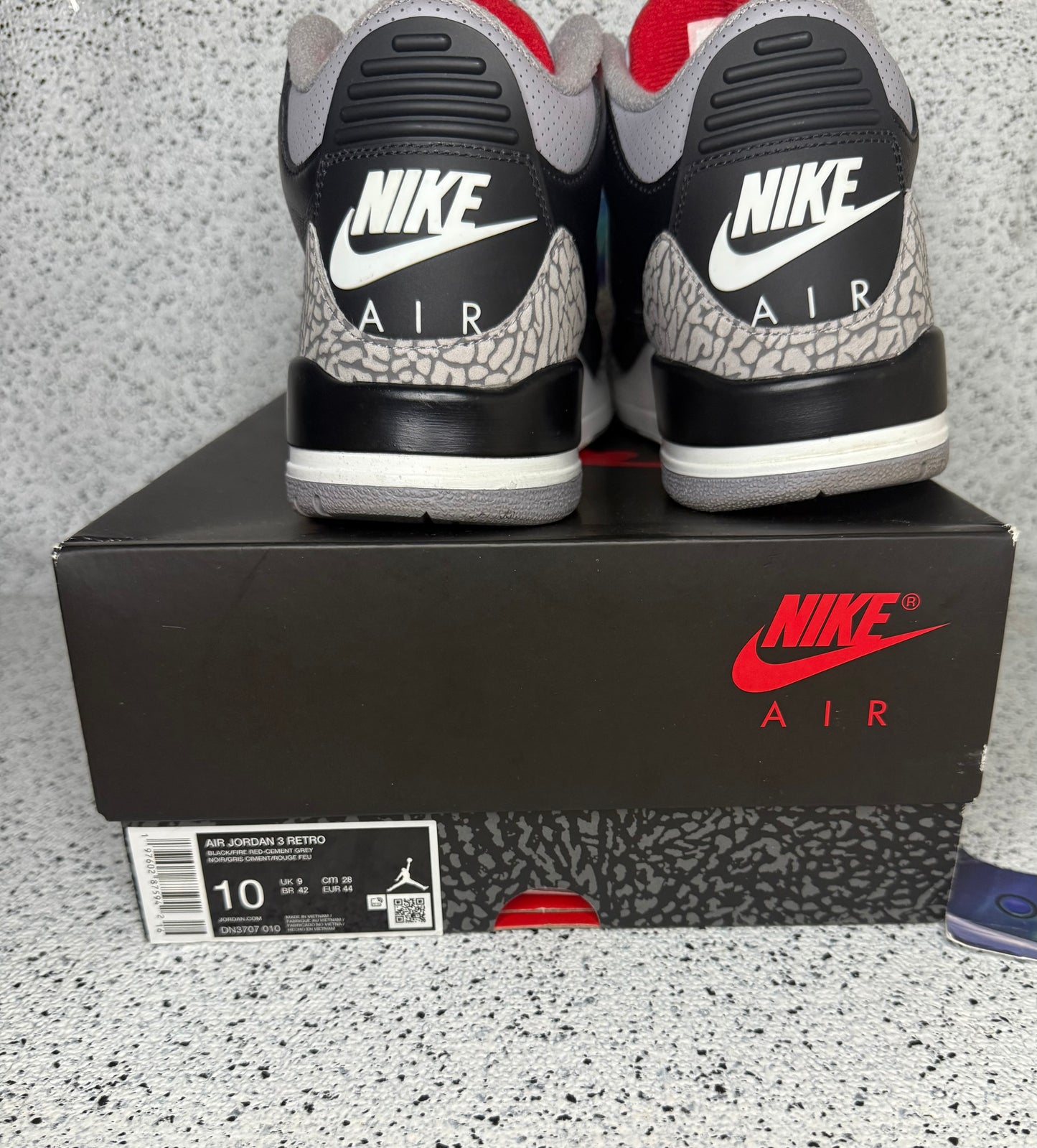 Jordan 3 Black Cement 10 Men/11.5 Women “Preowned”
