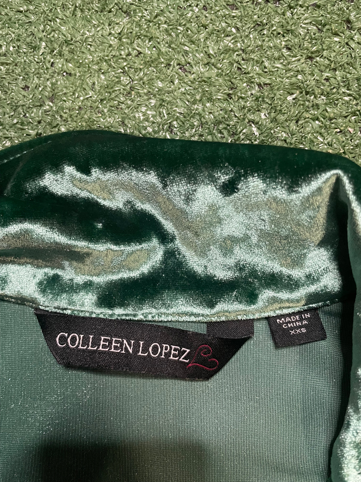 Colleen Lopez velvet green button up