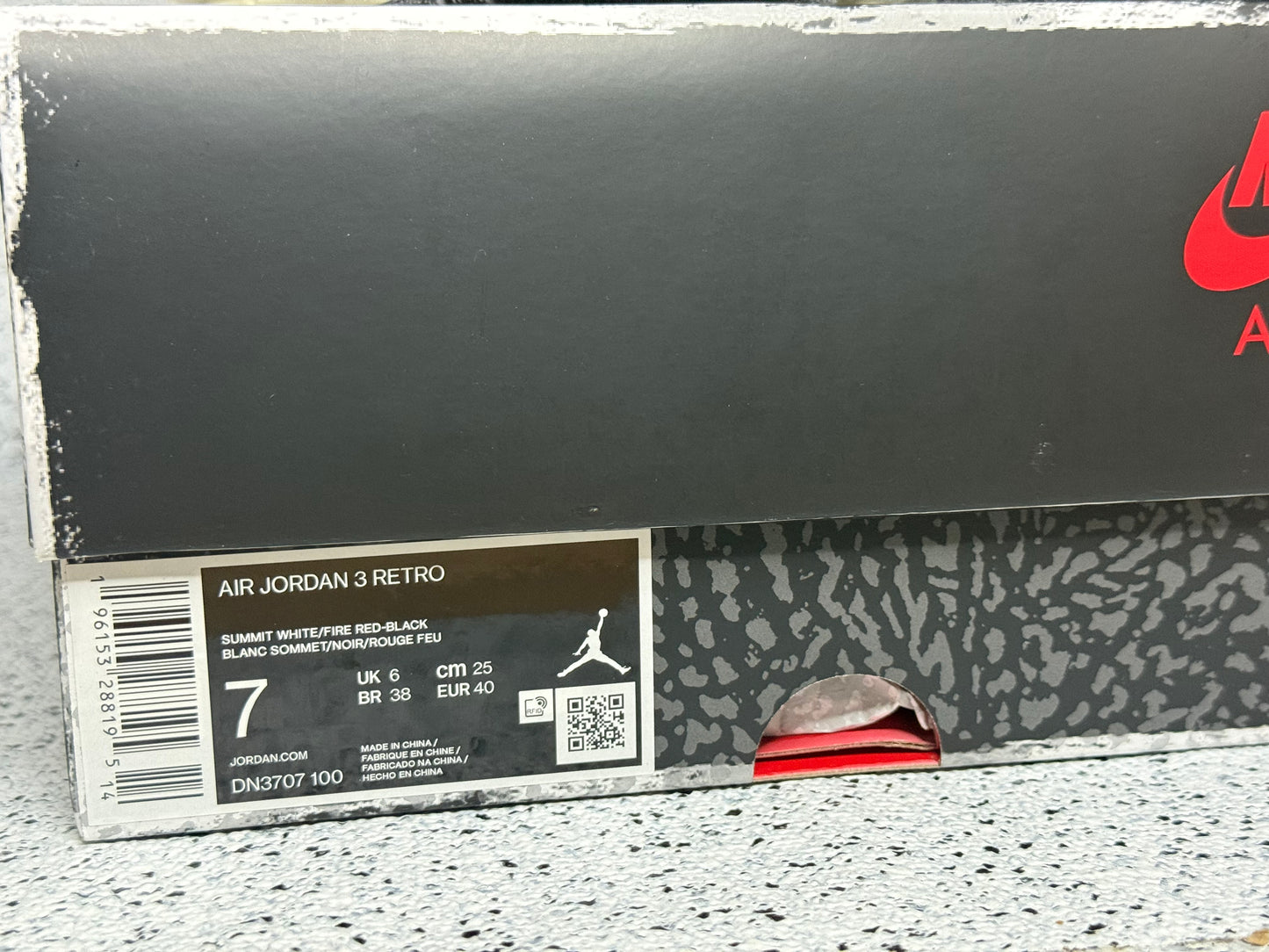 Jordan 3 White Cement 7 Men/8.5 Women “Preowned”