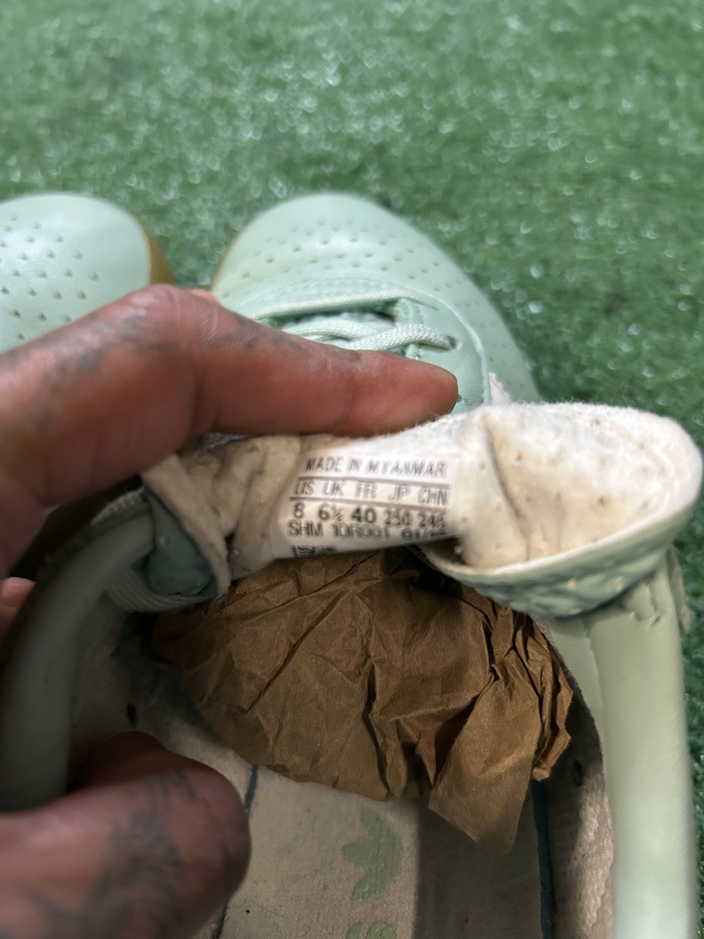 Adidas 350 light sage green and gum size 6.5men/8women