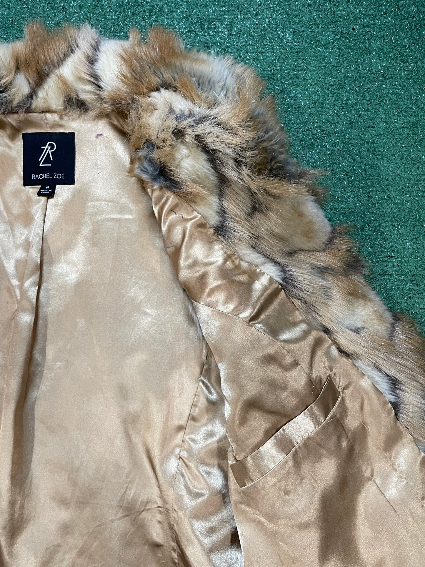 Rachel Zoe Camel Brown Tan Leopard Faux Fur Satin Lined Vest