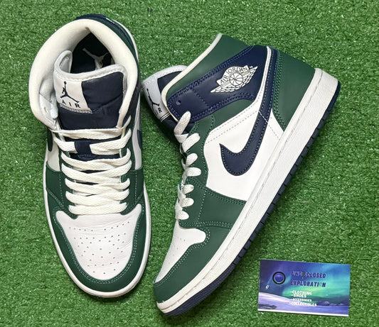 Jordan 1 Mid Noble Green 7 Youth/8.5 Women “Preowned”