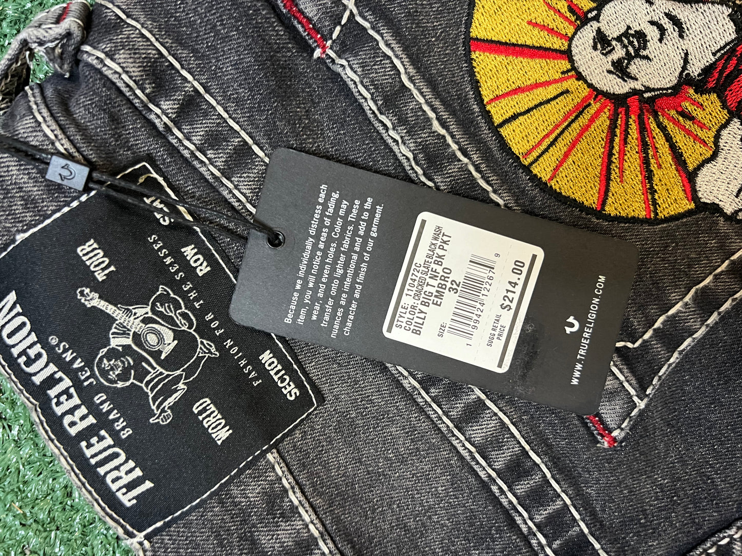 True religion grey embroidered pocket jeans