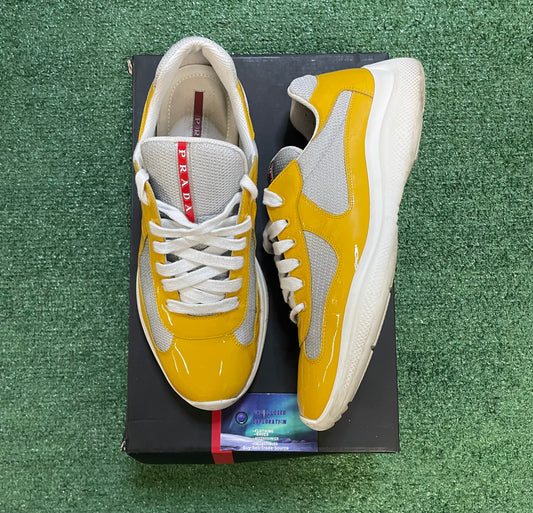 Prada America cup patent sunny yellow silver size 12men/13.5women