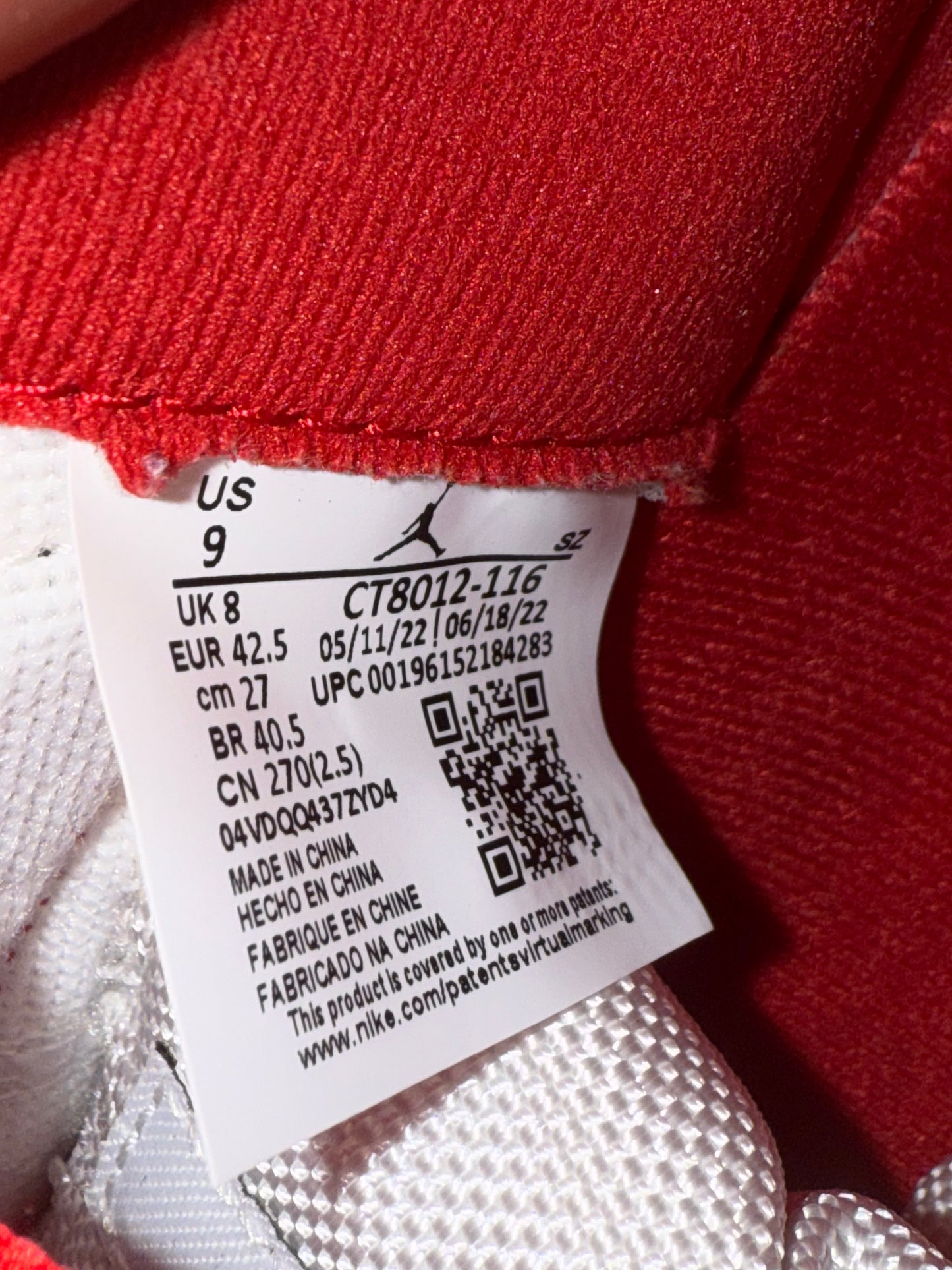 Jordan 11 Cherry 9 Men/10.5 Women “Preowned”