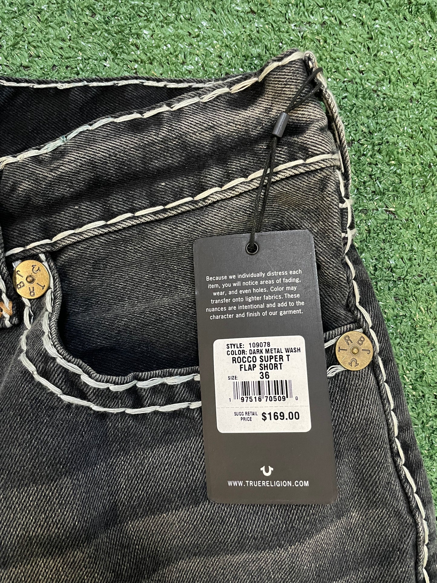 True Religion Rocco flap dark metal wash Jean shorts