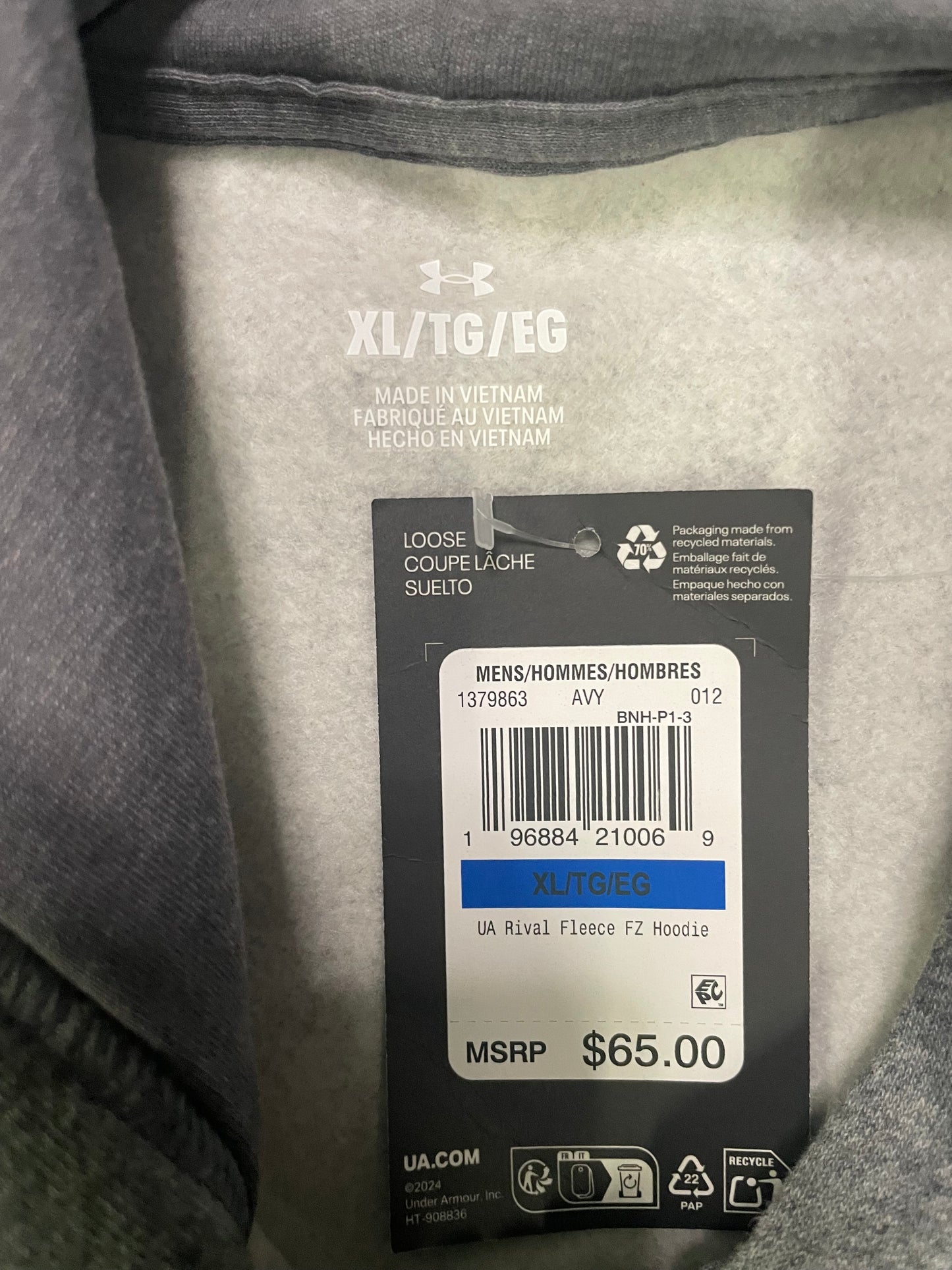 Under Armour grey fleece hoodie