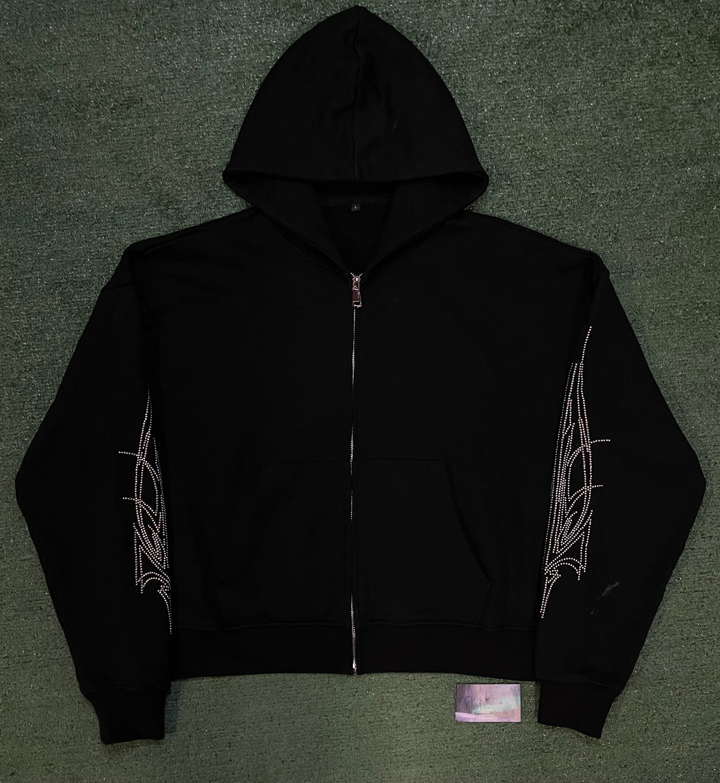 Black zipup rhinestone hoodie