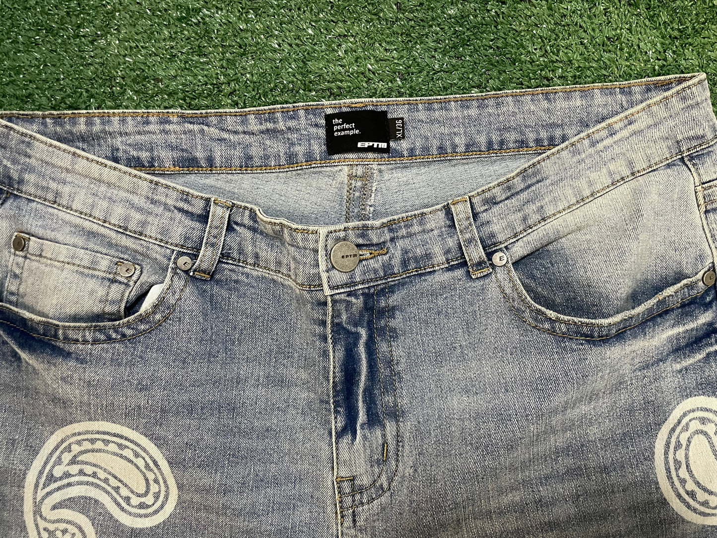 Eptm white paisley denim jeans