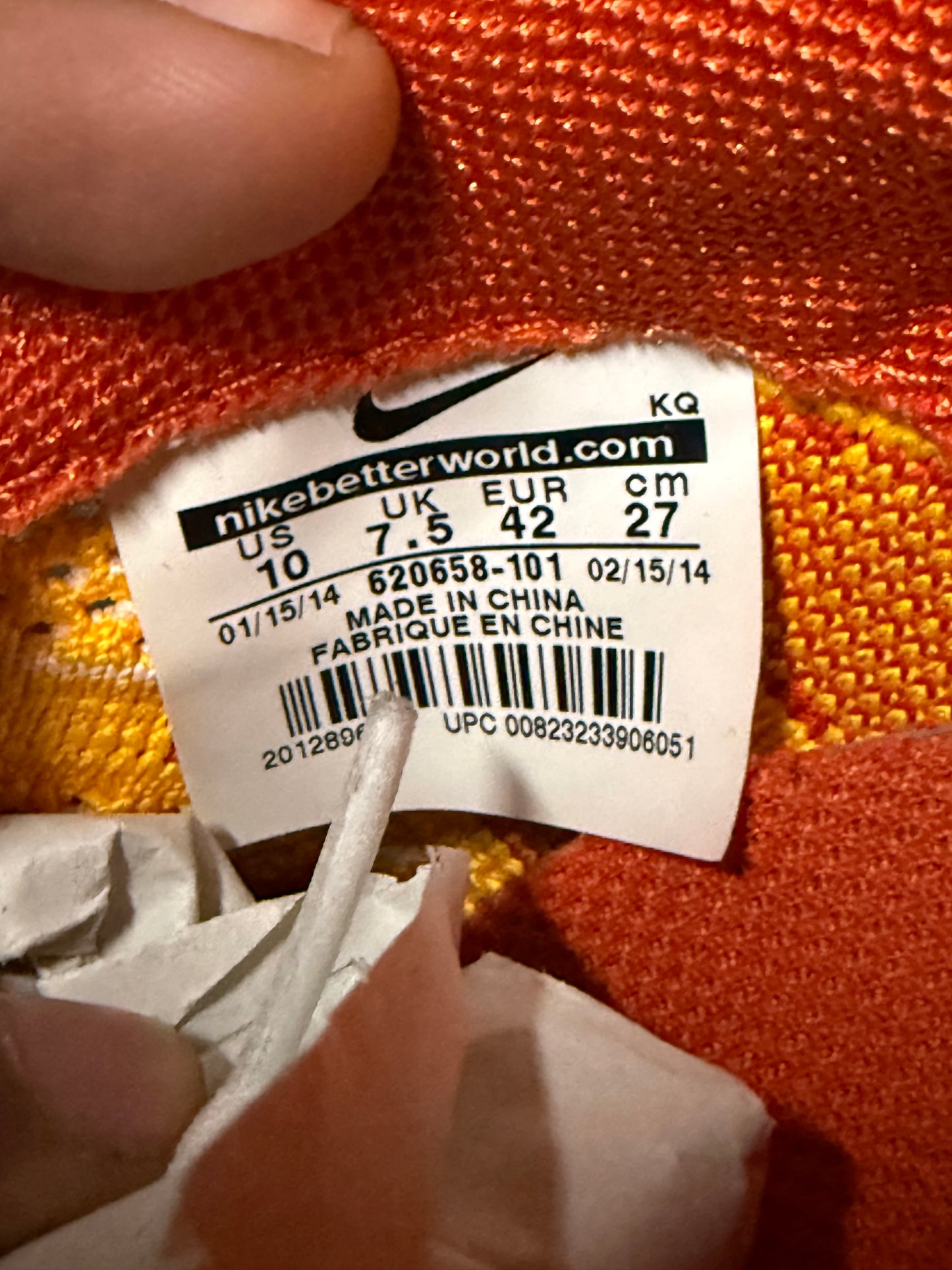 Nike Flyknit Lunar 2 orange Flame 8.5 Men/10 Women “Preowned”
