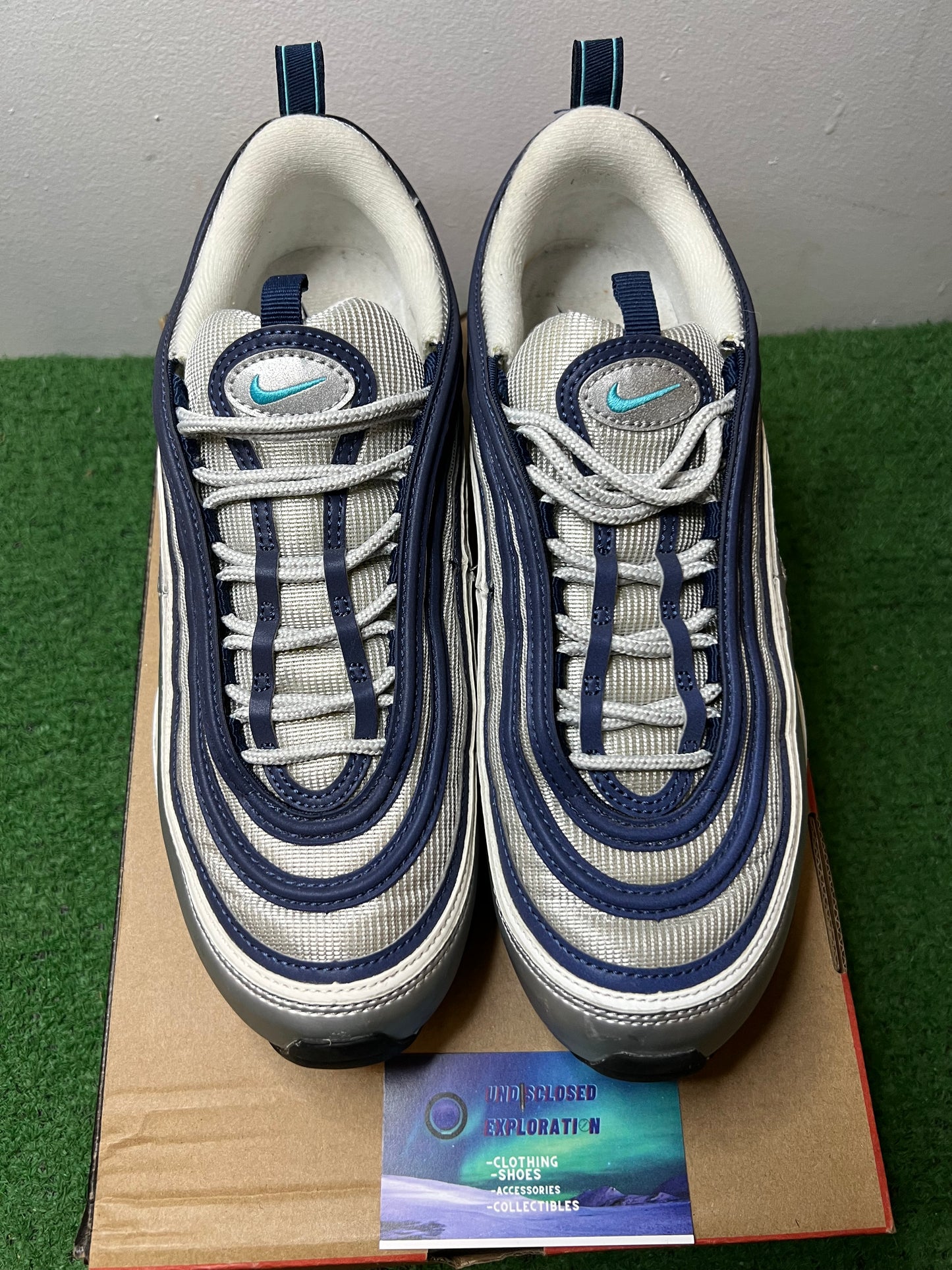 Nike air max 97 metallic silver chlorine blue size 9.5men/11women