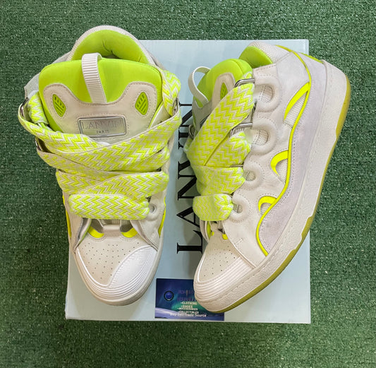 Lanvin curb sneakers white and flou yellow size 13men /14.5women(EU 46)