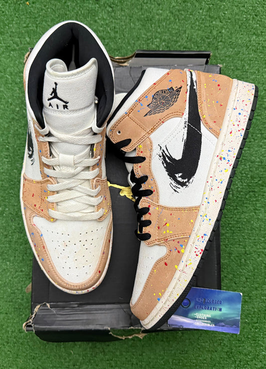 Jordan 1 Mid Brushstroke Paint Brush 11 Men/12.5 Women “Preowned”