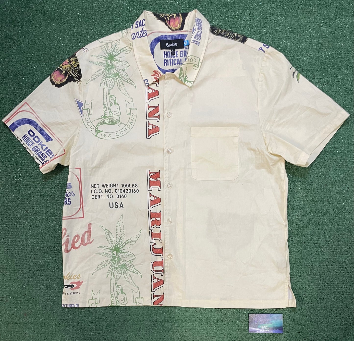 Cookies Cuban Link Beige Button Up Shirt