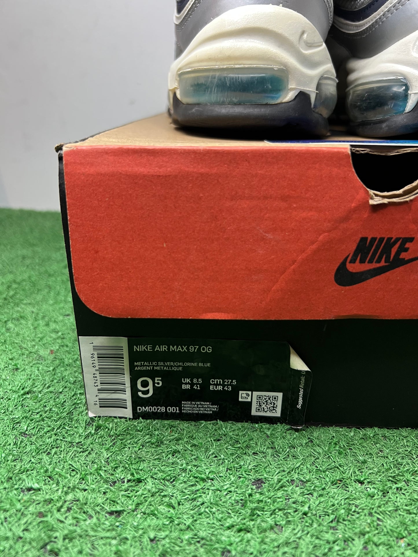 Nike air max 97 metallic silver chlorine blue size 9.5men/11women