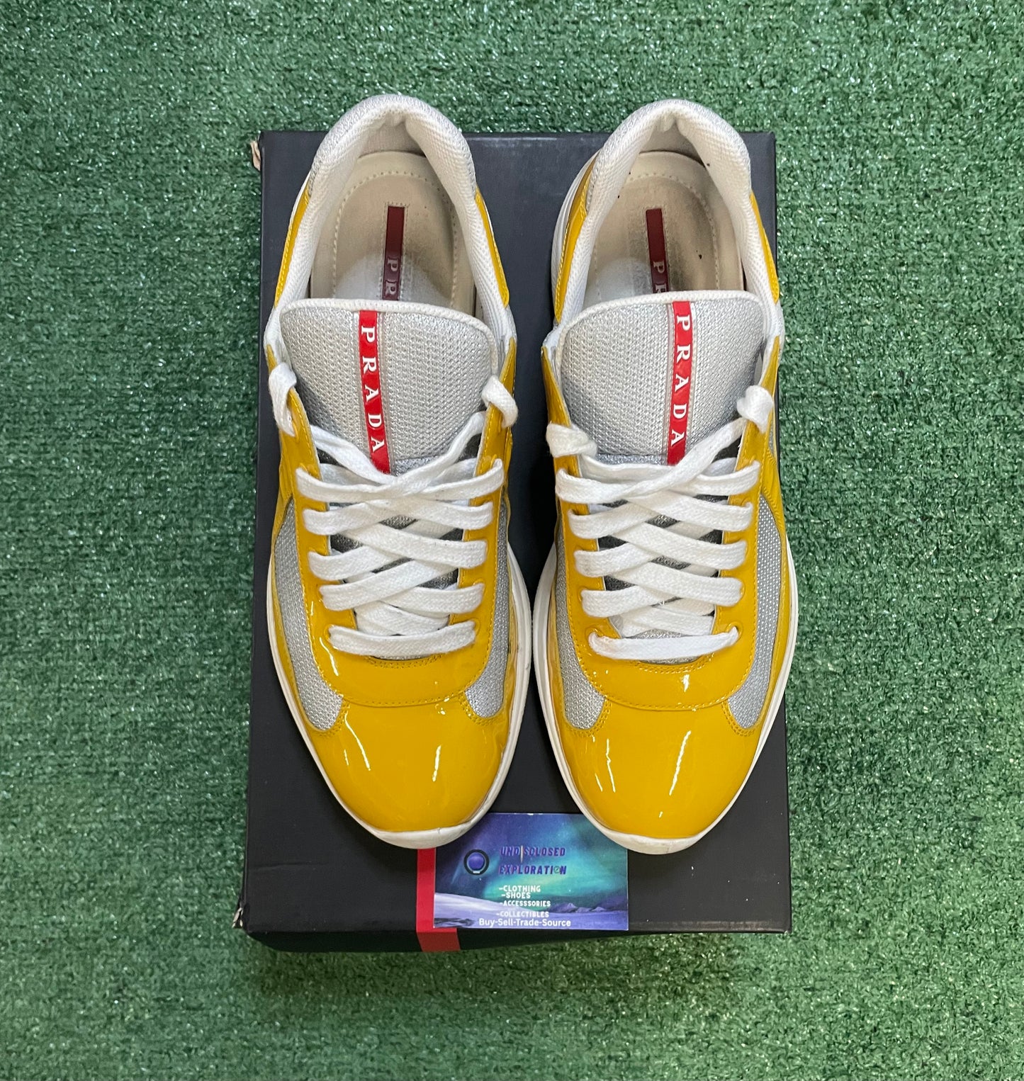 Prada America cup patent sunny yellow silver size 12men/13.5women