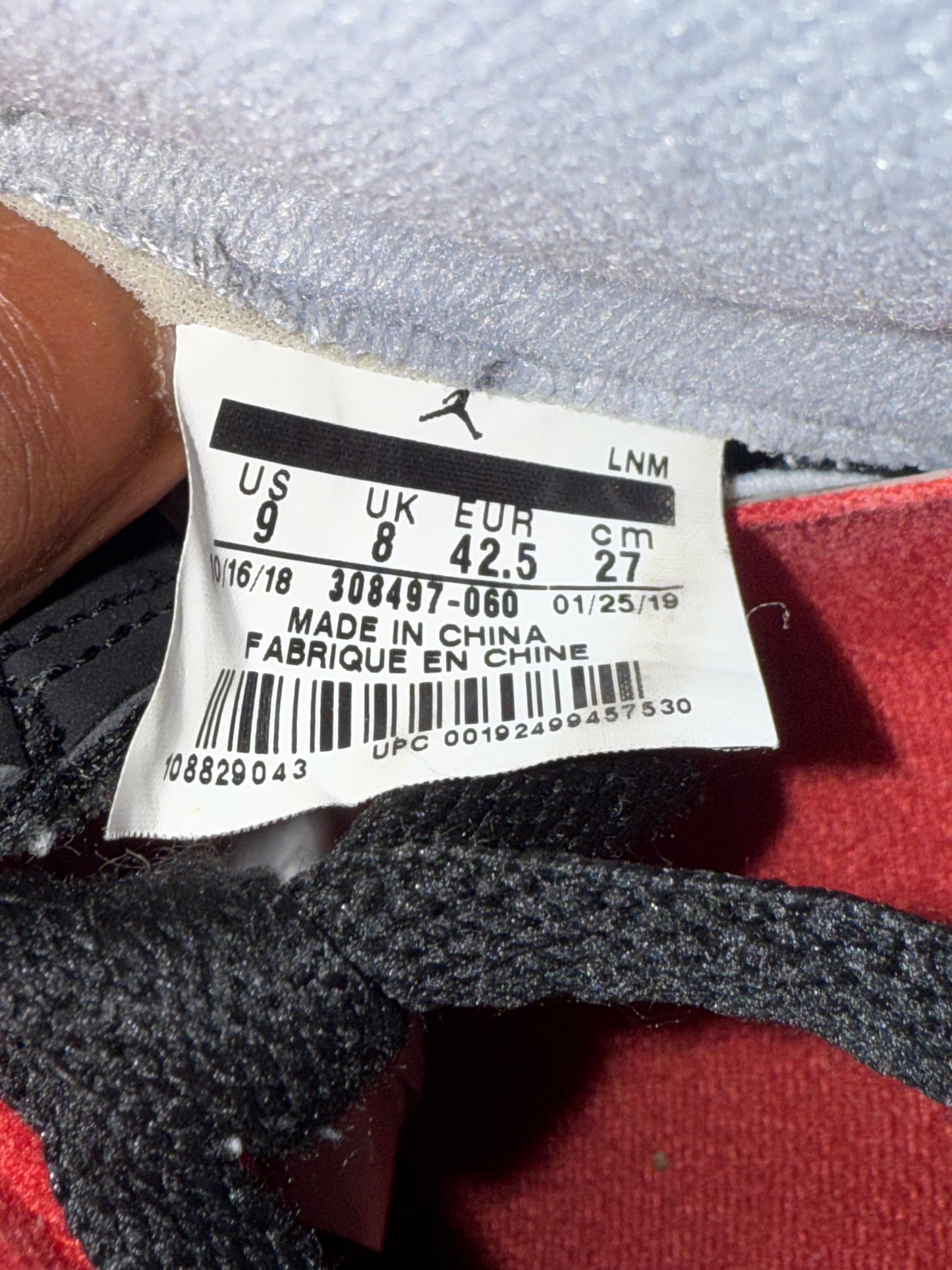 Jordan 4 Bred 2019 9 Men/10.5 Women “Preowned”
