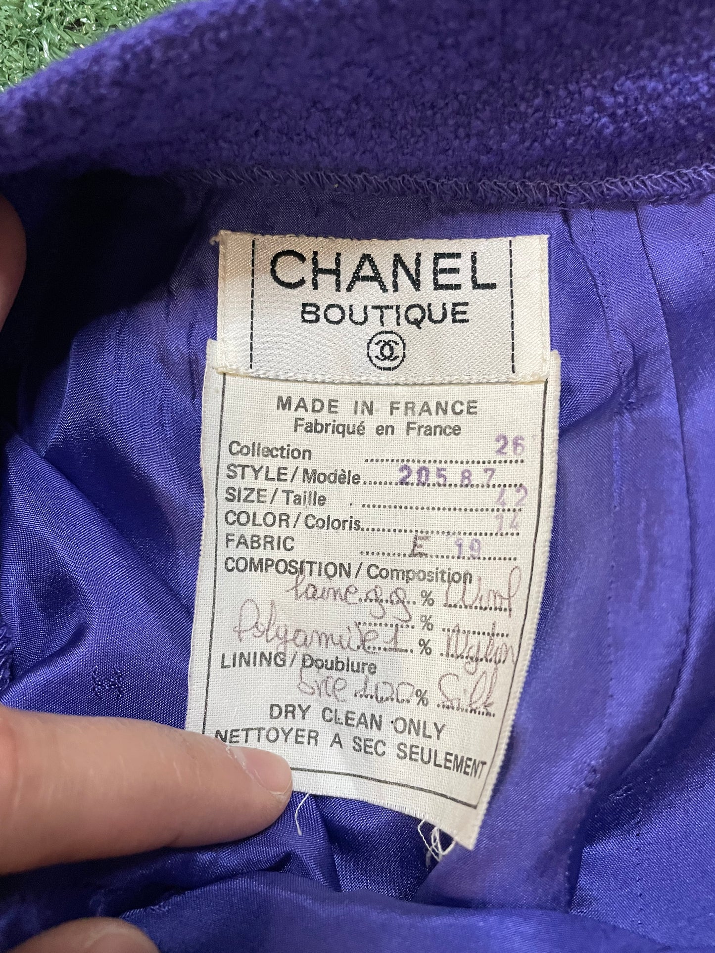 Vintage 1990s Chanel purple tweed skirt Suit