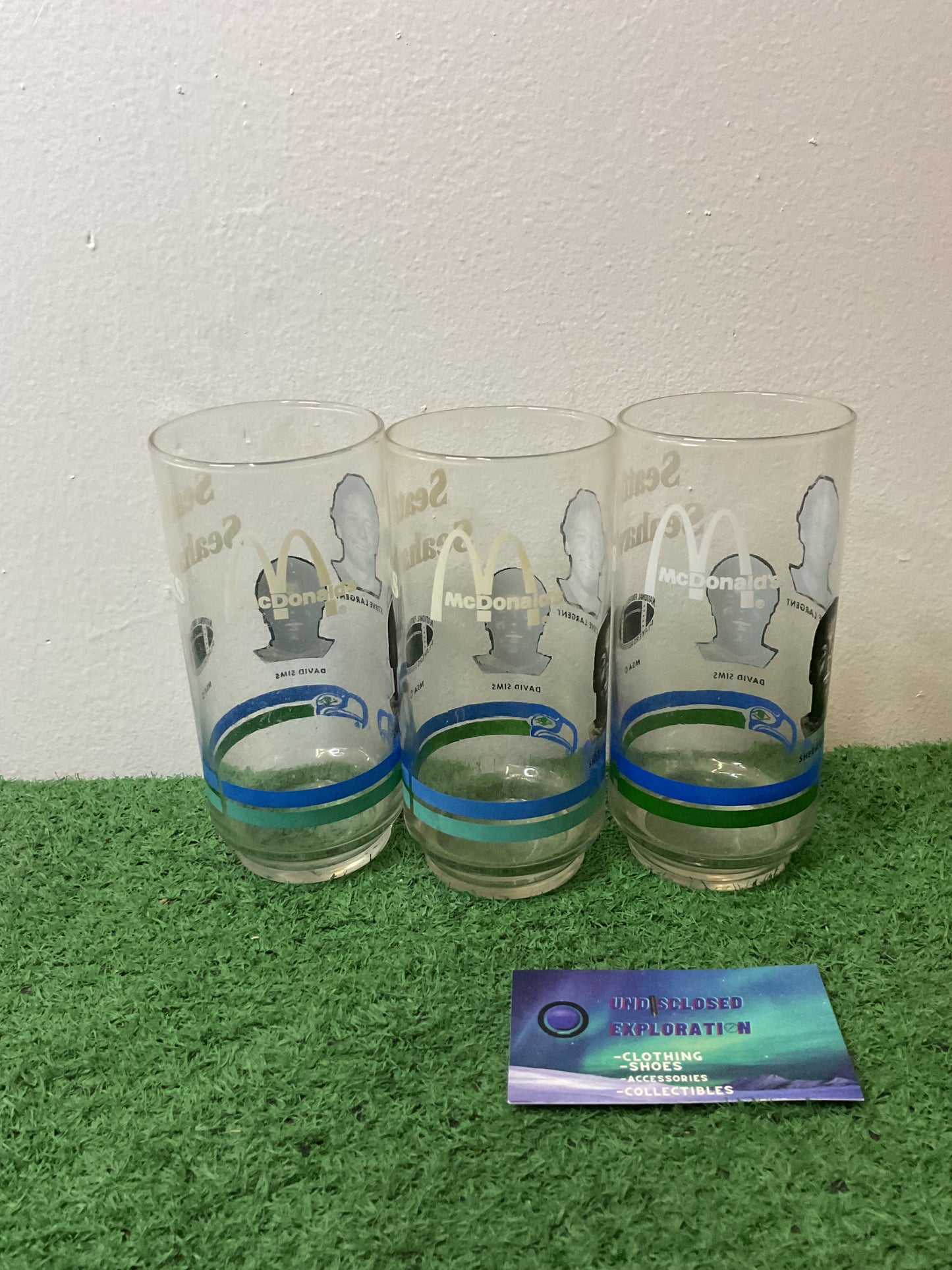 Vintage 1970s Seattle Seahawks Steve Largent Sherman Smith David Sims McDonald’s Glass Cup Set