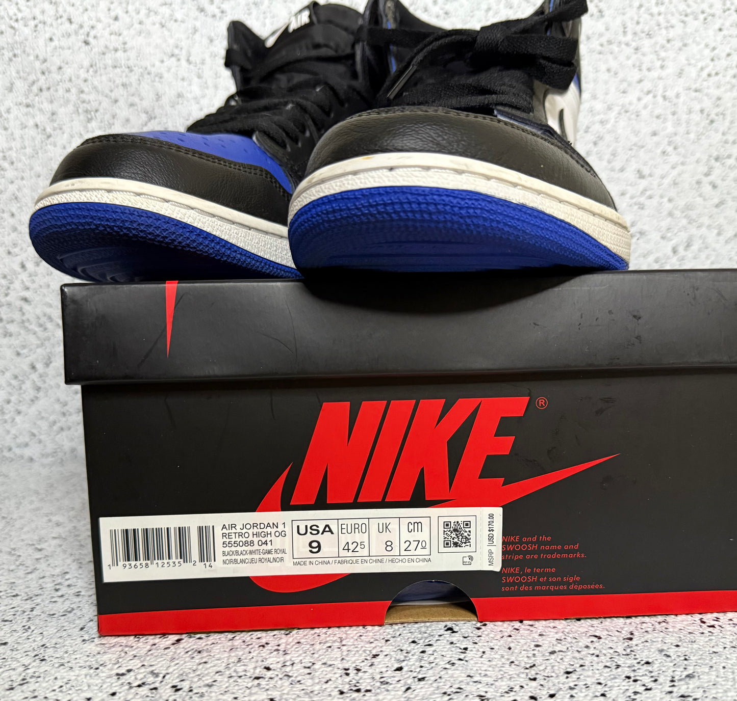 Jordan 1 Royal Toe 9 Men/10.5 Women “Preowned”