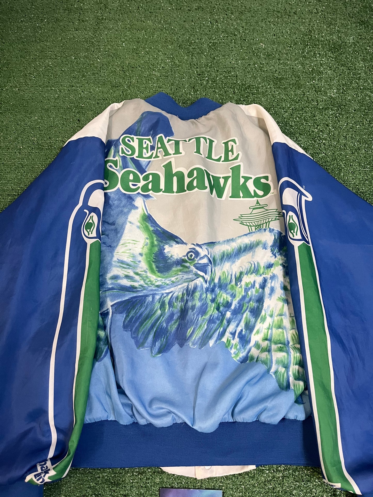Vintage 1990s Seattle Seahawks NFL Football Satin Jacket Seahawks American Football Varsity Seahawks Bomber Chalk Line Jacket