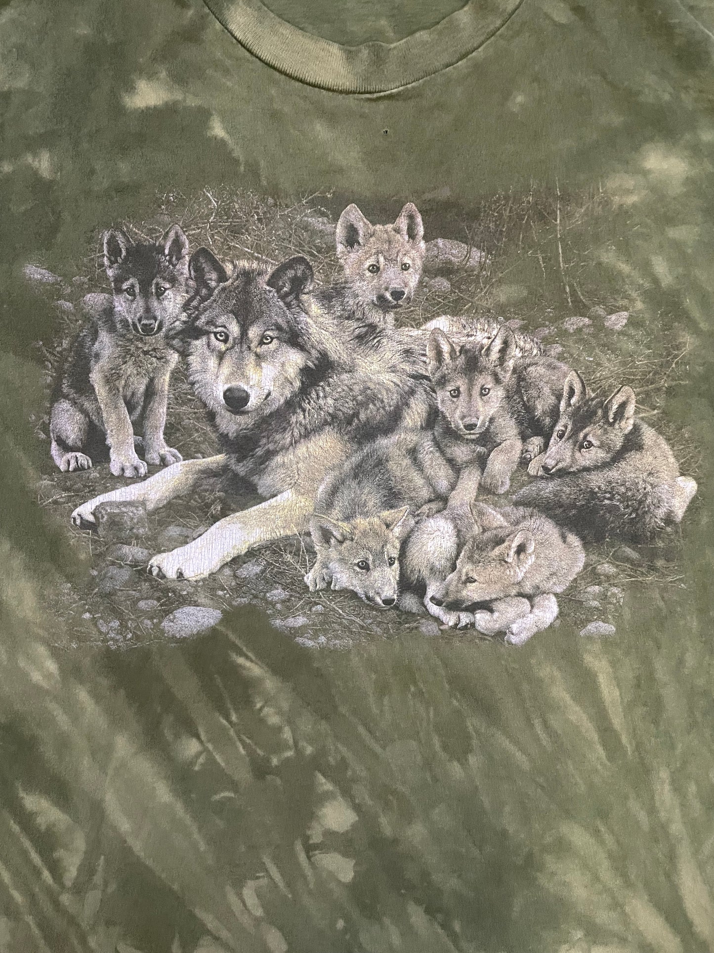 Vintage 1990s wolf family green tee