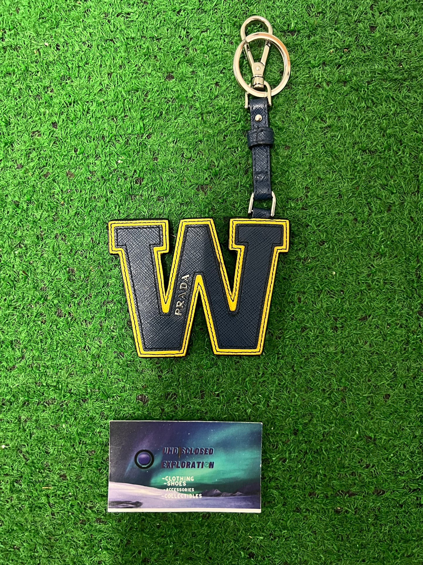 Prada W Letterman saffiano keychain