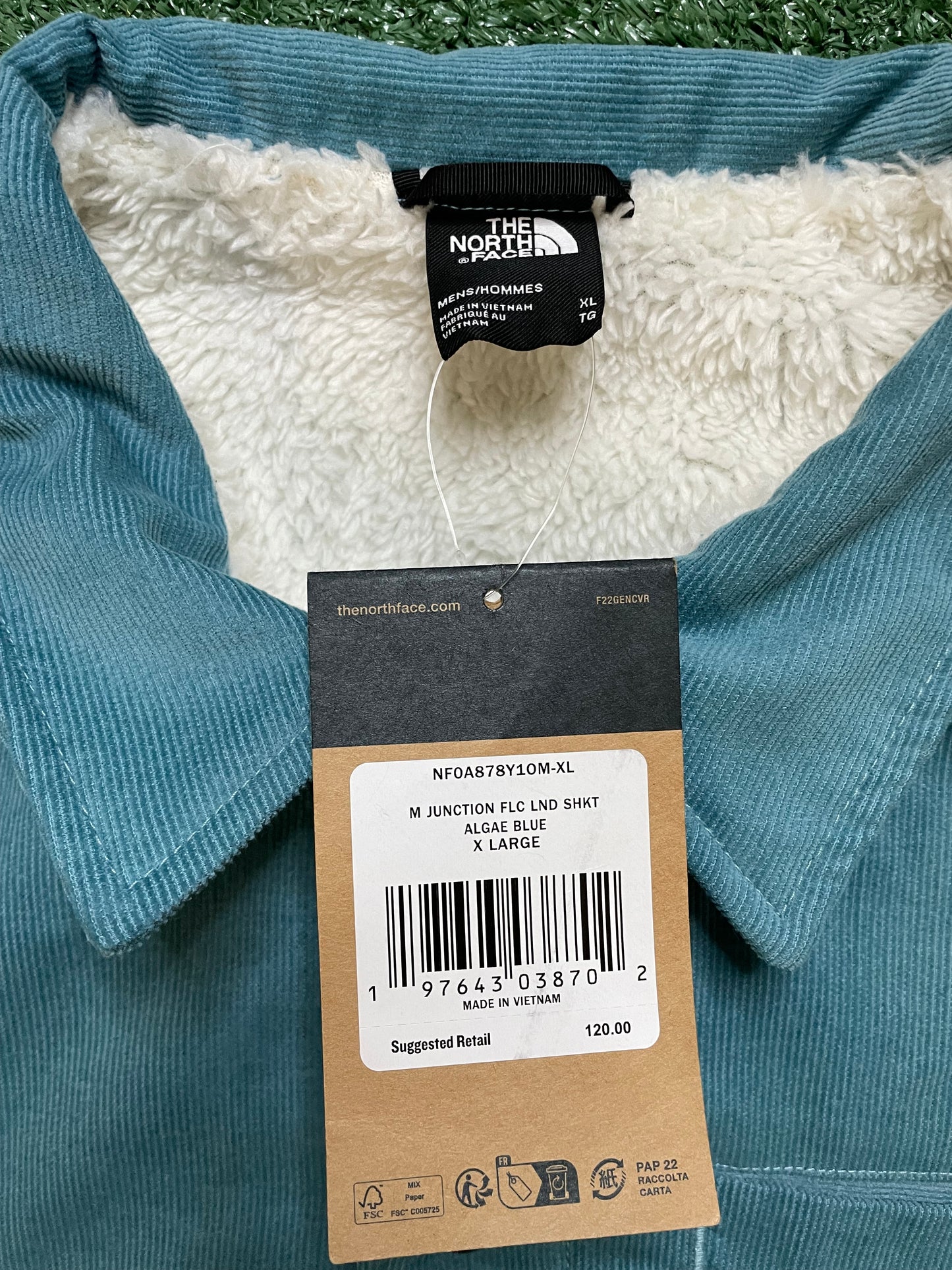 The North Face algae blue Sherpa Button up jacket