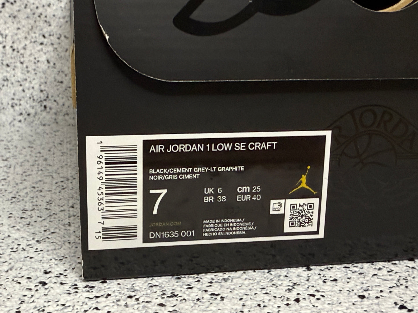 Jordan 1 Low Craft Inside Out Black 7 Men/8.5 Women “Preowned”