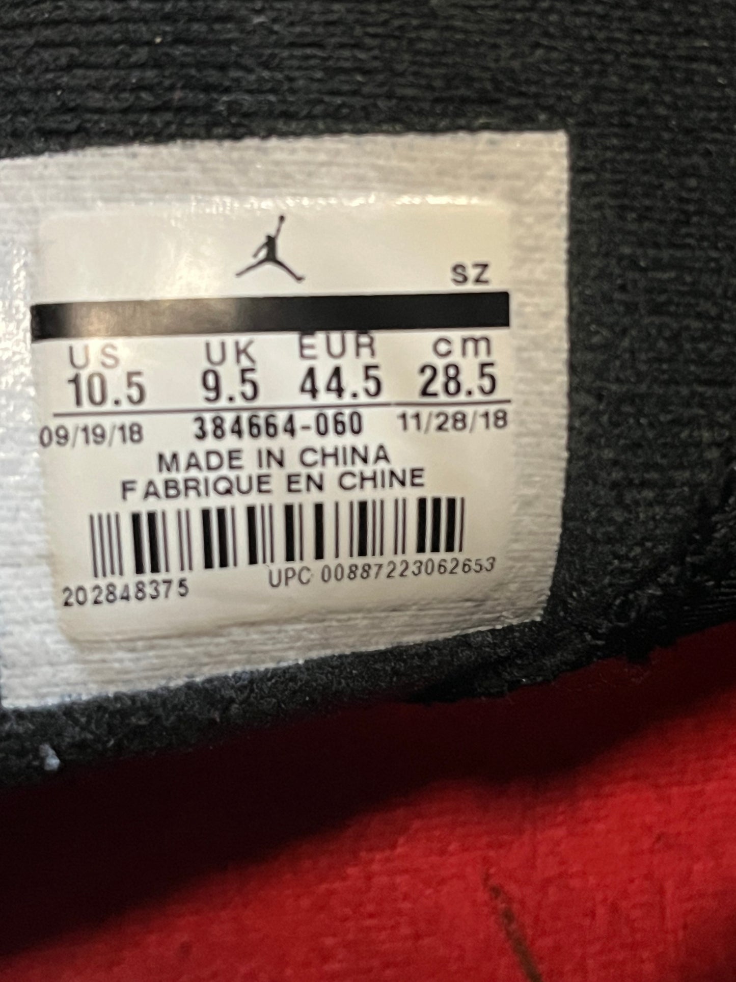 Jordan 6 black infrared 2019 size 10.5men/12women