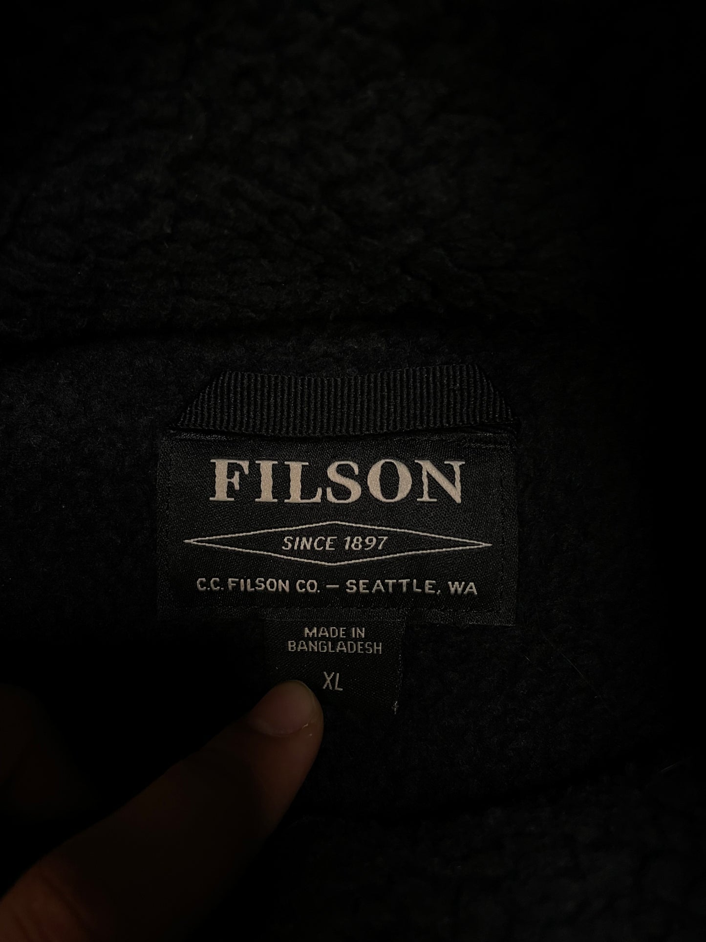 Filson black Sherpa fleece jacket