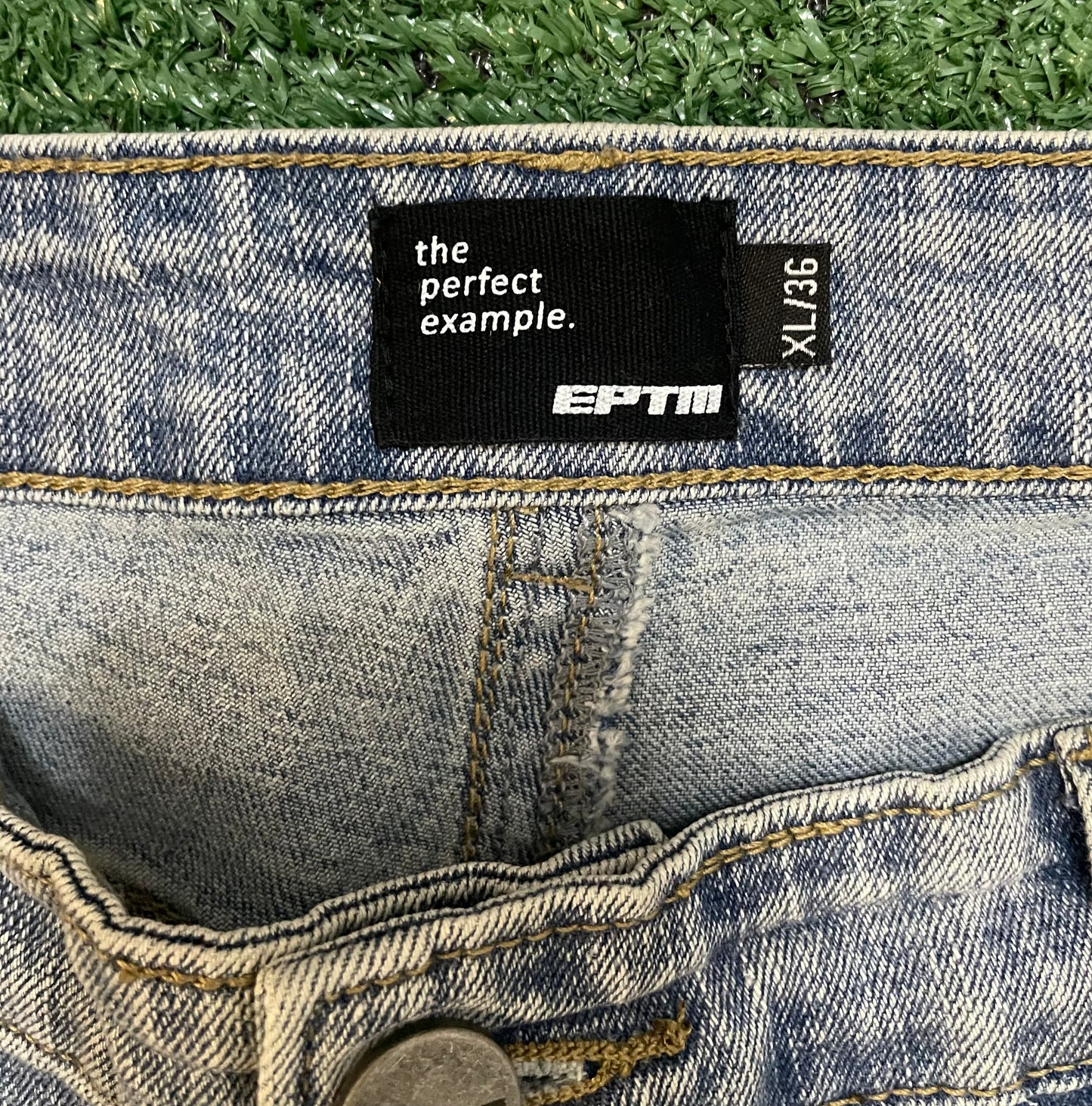 Eptm white paisley denim jeans